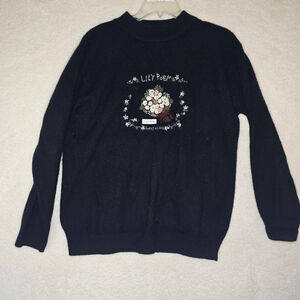 Lily Poem Japan Sweater Women’s Black Floral Embr Bouquet Angora Wool Blend M/L?